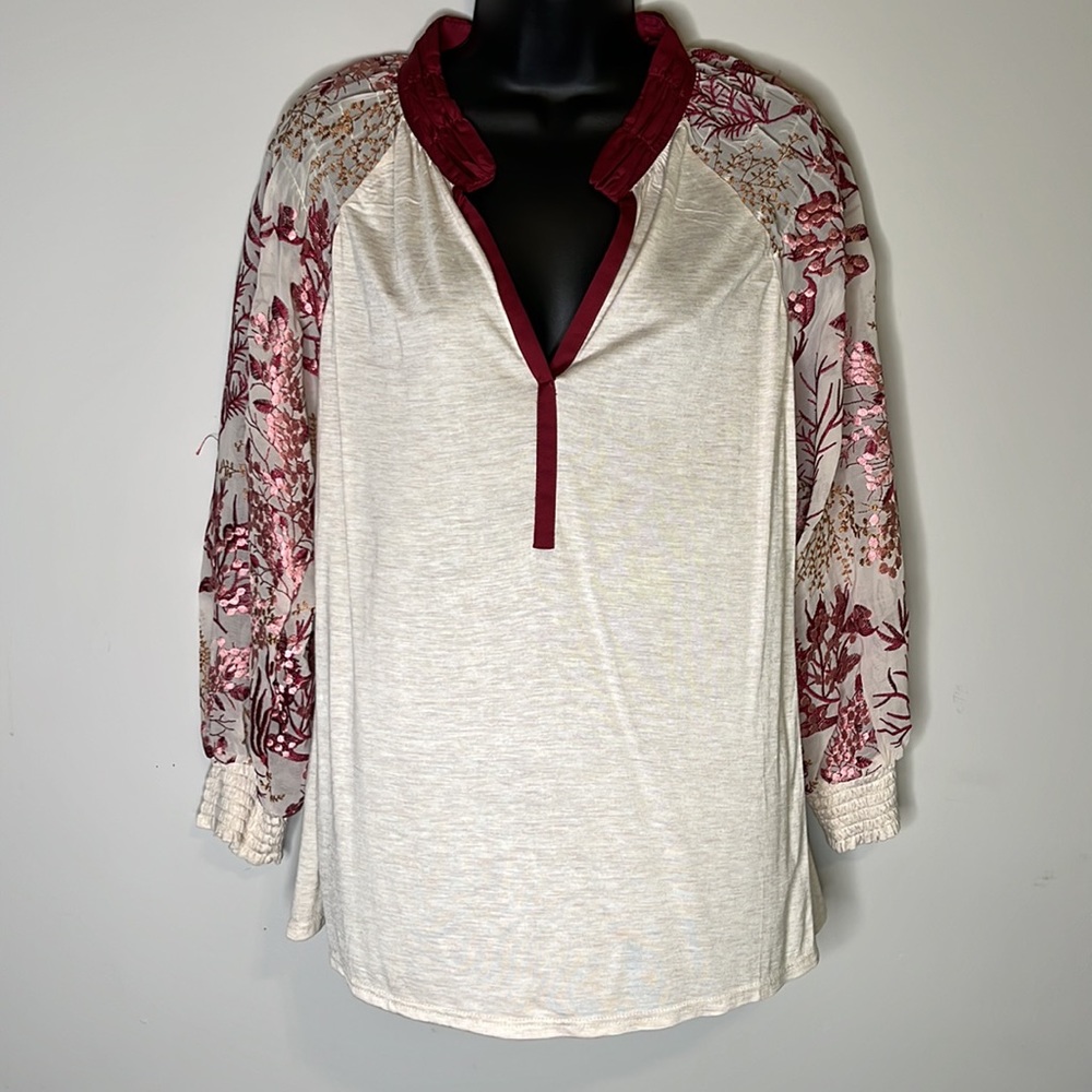 COPY - Boho Balloon Embroidered Sleeve Tunic Top